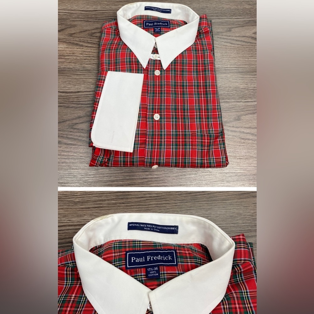 ISO Paul Fredrick Red Tartan Plaid French Cuff Shirt